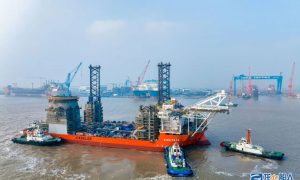 啟東中遠(yuǎn)海運海工承建全新一代風(fēng)電安裝船首制船下水